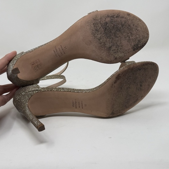 Stuart Weitzman Nudist Gold Glitter Sandals Heels Women’s Size 11 EUC - Picture 11 of 15